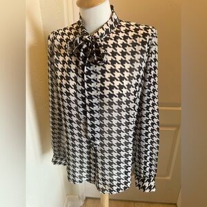 Forever 21 Houndstooth Tie Neck Blouse Medium | Parisian Chic Aesthetic